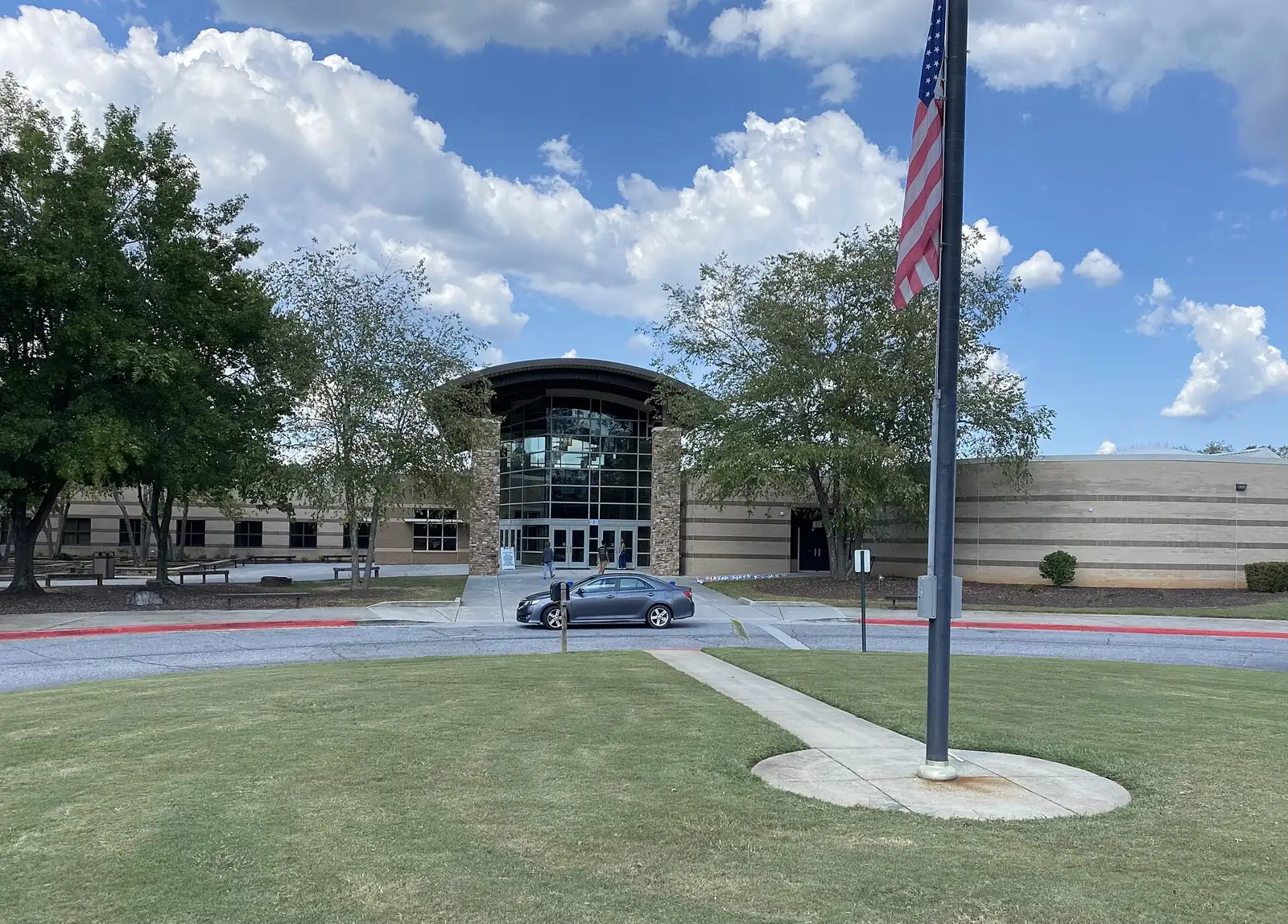 The front of Chattahoochee High School on Taylor Road in Johns Creek