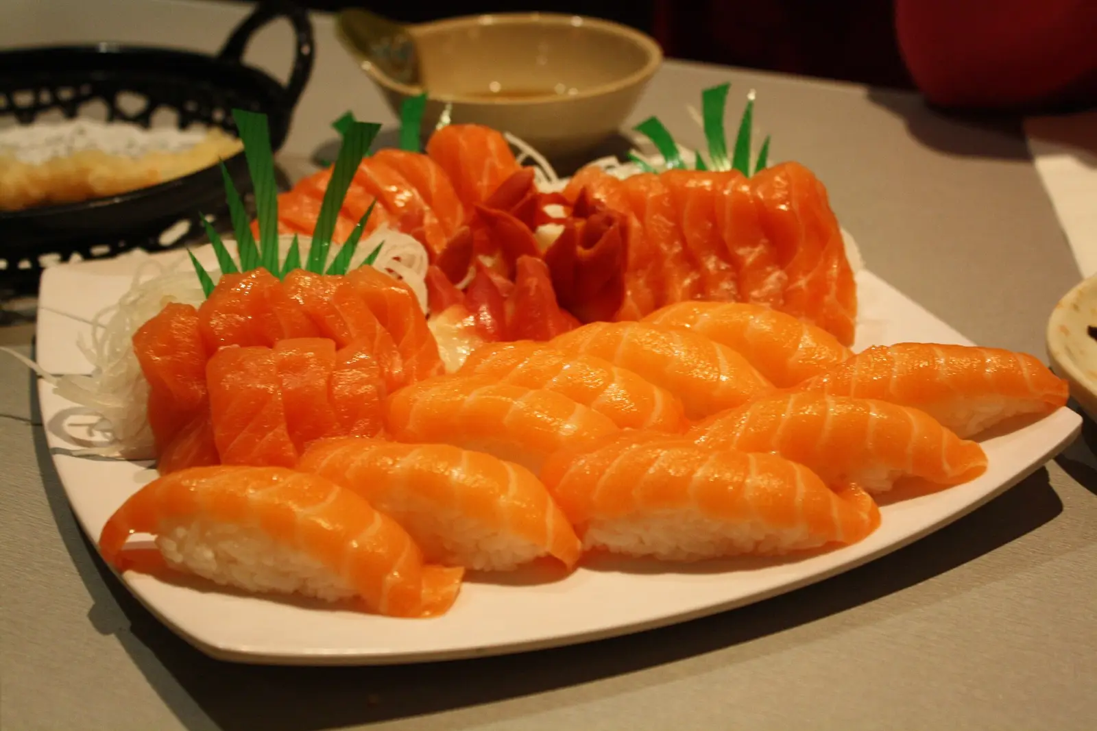 A platter of salmon sushi and sashimi. The photo was not taken at an Alpharetta restaurant.